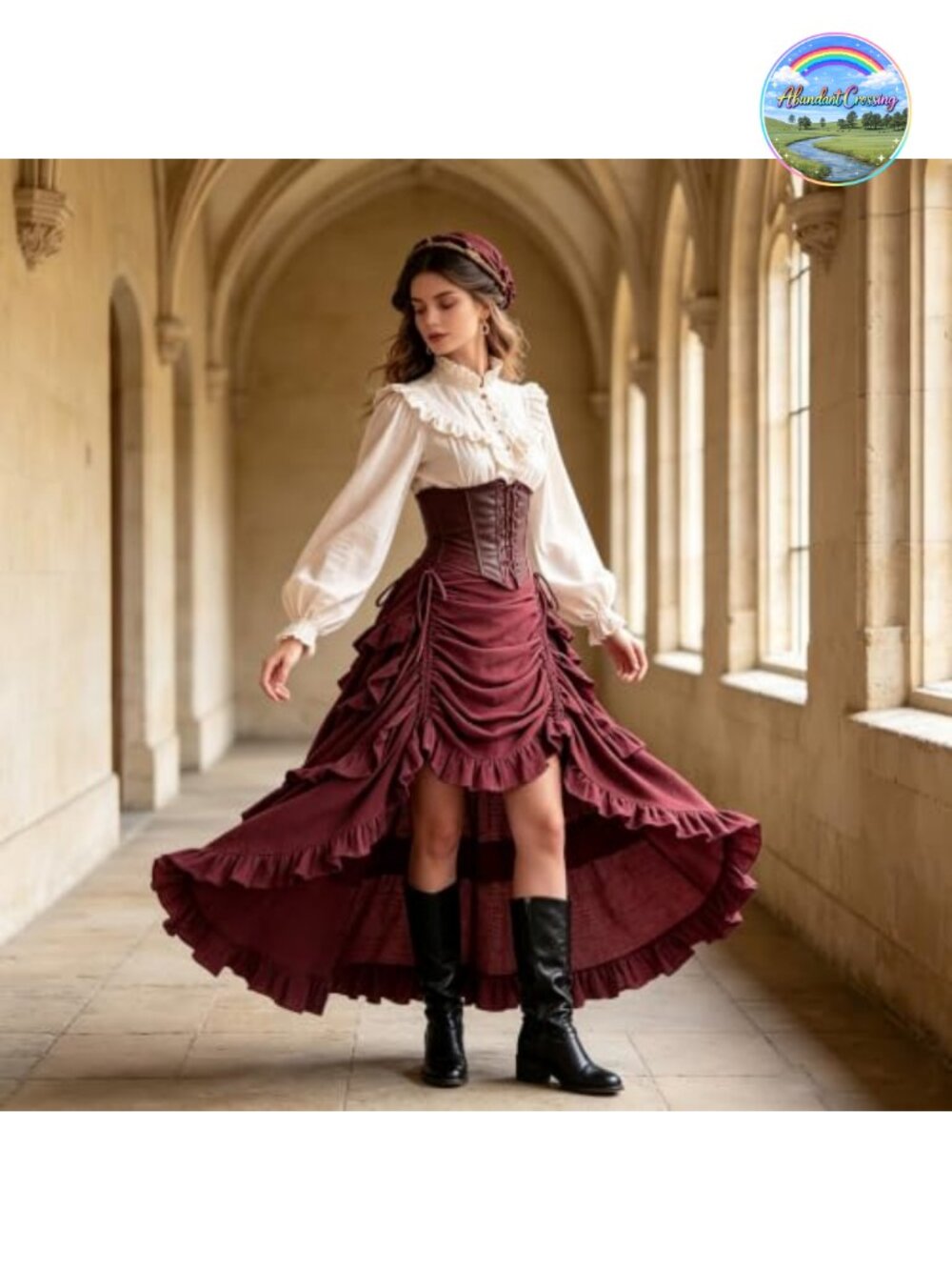 Gothic Steampunk High Low Ruffle Skirt Drawstring - Picture 2 of 6